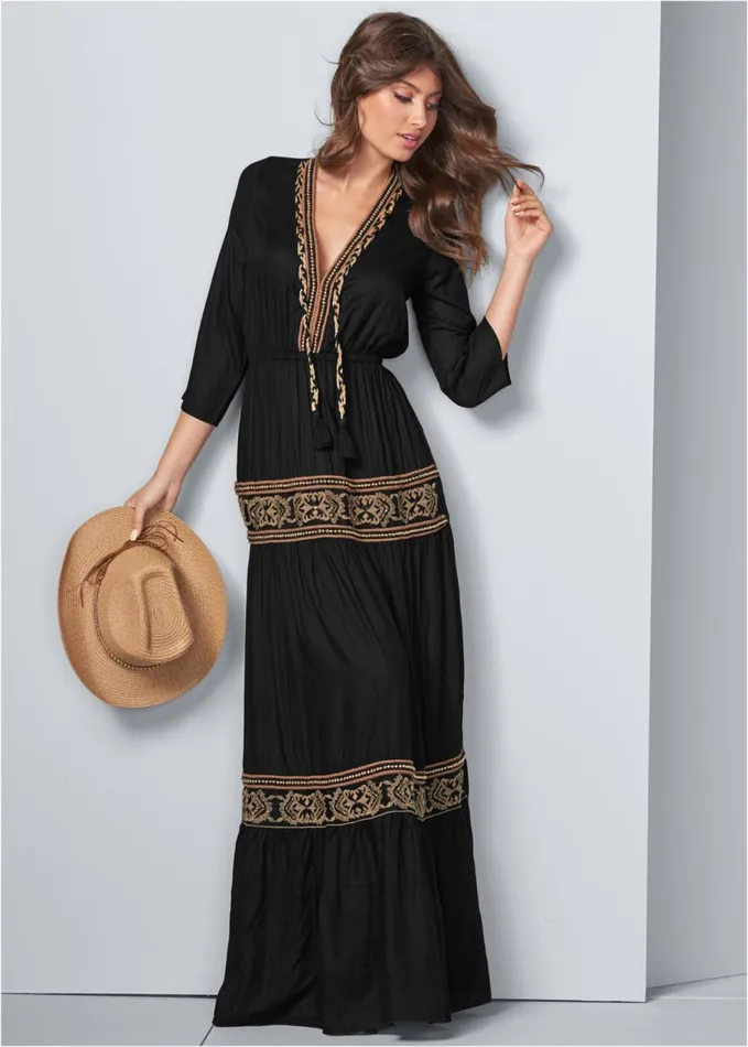 BEADED VNECK MAXI DRESS Black Multi Women VENUS Sundresses