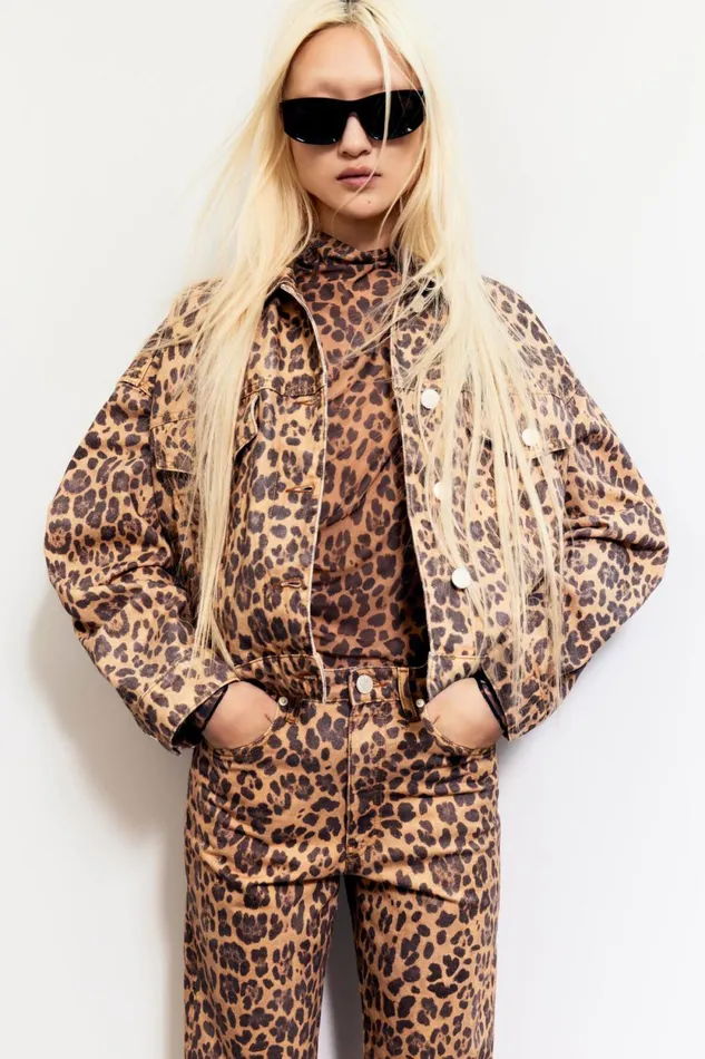 Beige Leopard Oversize Denim Jacket Leopard Natural Women Bimba Y Lola Animal Print Beige Leopard Oversize Denim Jacket Leopard Natural Women Bimba Y Lola Animal Print