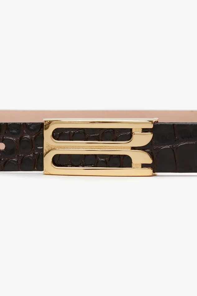 Belts Women Victoria Beckham Frame Belt In Espresso Croc Embossed Calf Leather Belts Women Victoria Beckham Frame Belt In Espresso Croc Embossed Calf Leather