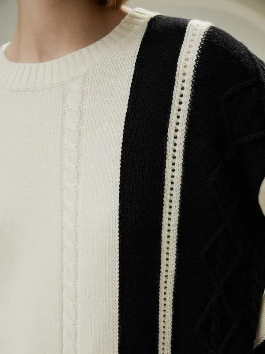 Bicolor Stripe Knit Wool Sweater Women Lilysilk Knitwear