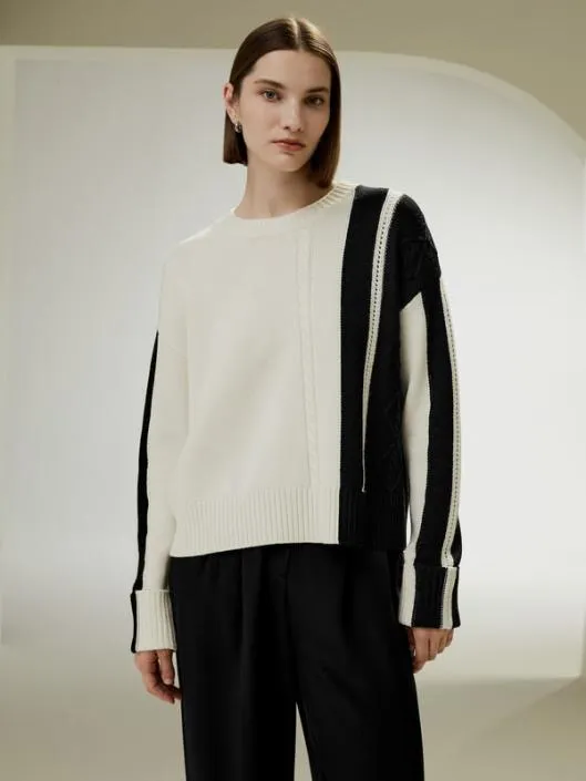 Bicolor Stripe Knit Wool Sweater Women Lilysilk Knitwear