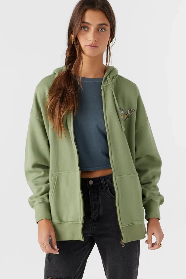 BYRON HOODED OVERSIZED ZIP FLEECE JACKET Oil Green Women O039NEILL Collections