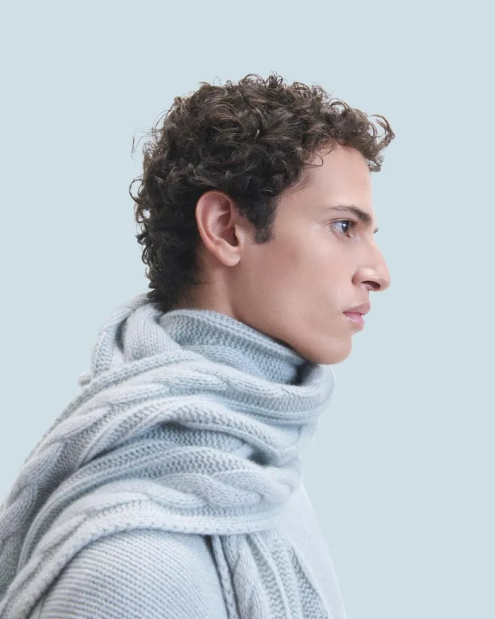 Cashmere Scarves and Collars From Future Fringed Cable Scarf Gray Stone