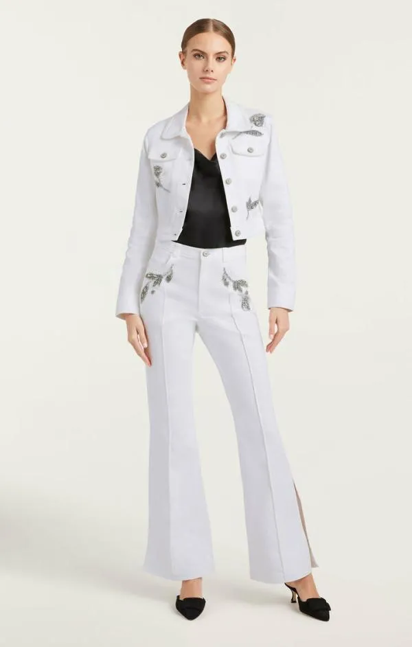 Cinq Sept Crystal Floral Regina Jacket White Women Denim