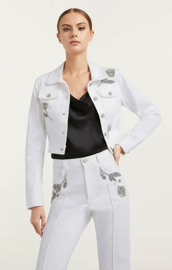 Cinq Sept Crystal Floral Regina Jacket White Women Denim