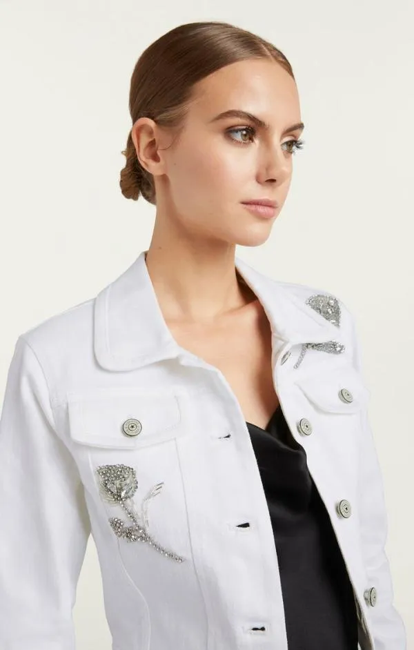 Cinq Sept Crystal Floral Regina Jacket White Women Denim