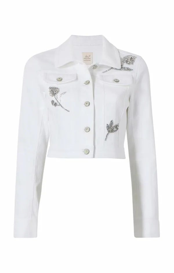 Cinq Sept Crystal Floral Regina Jacket White Women Denim
