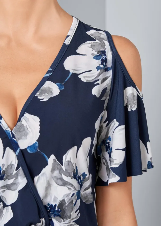 Coldshoulder Print Top Navy Multi Women VENUS Night Out Tops