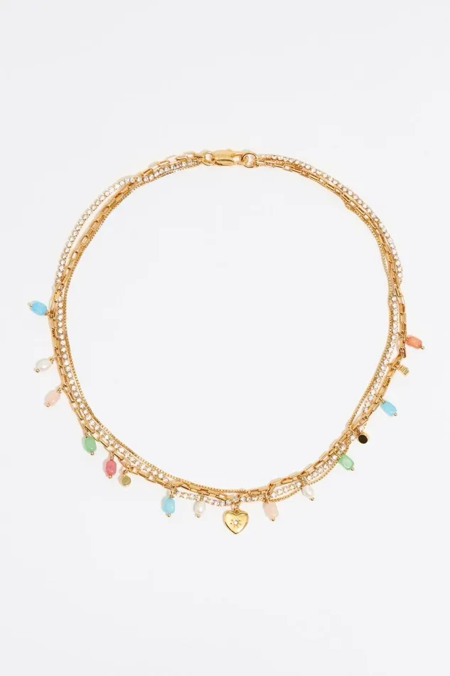 Crystal And Stones Multilayer Chain Necklace Gold Women Bimba Y Lola Necklaces