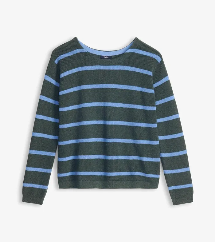Devon Sweater 8211 Teal Heather Stripes Hatley