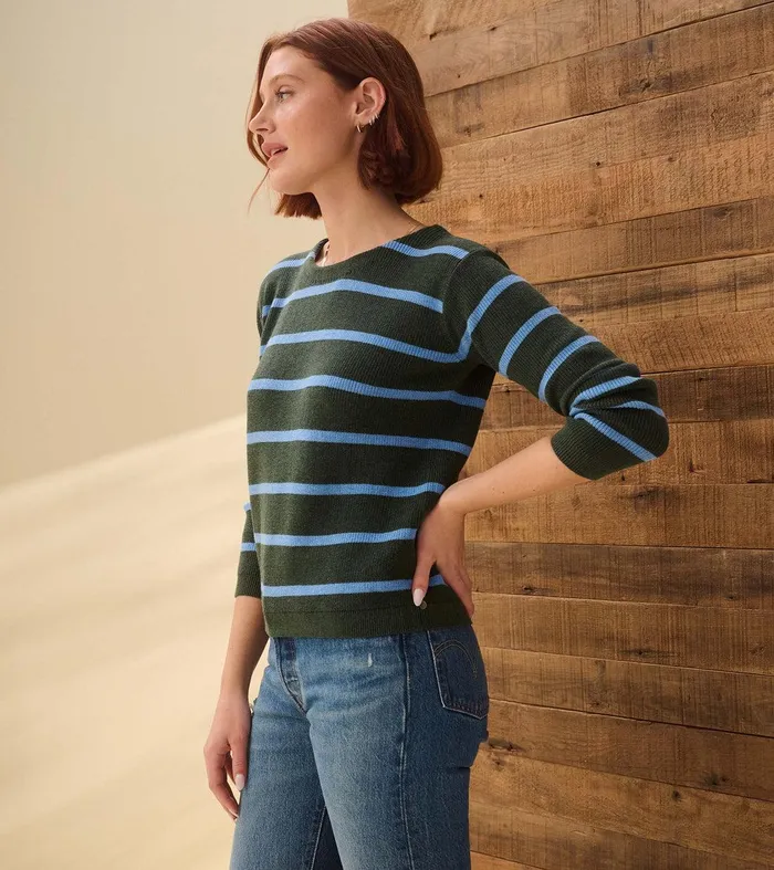 Devon Sweater 8211 Teal Heather Stripes Hatley
