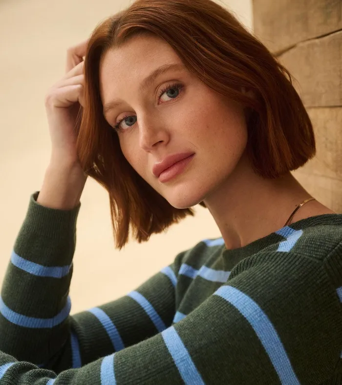 Devon Sweater 8211 Teal Heather Stripes Hatley