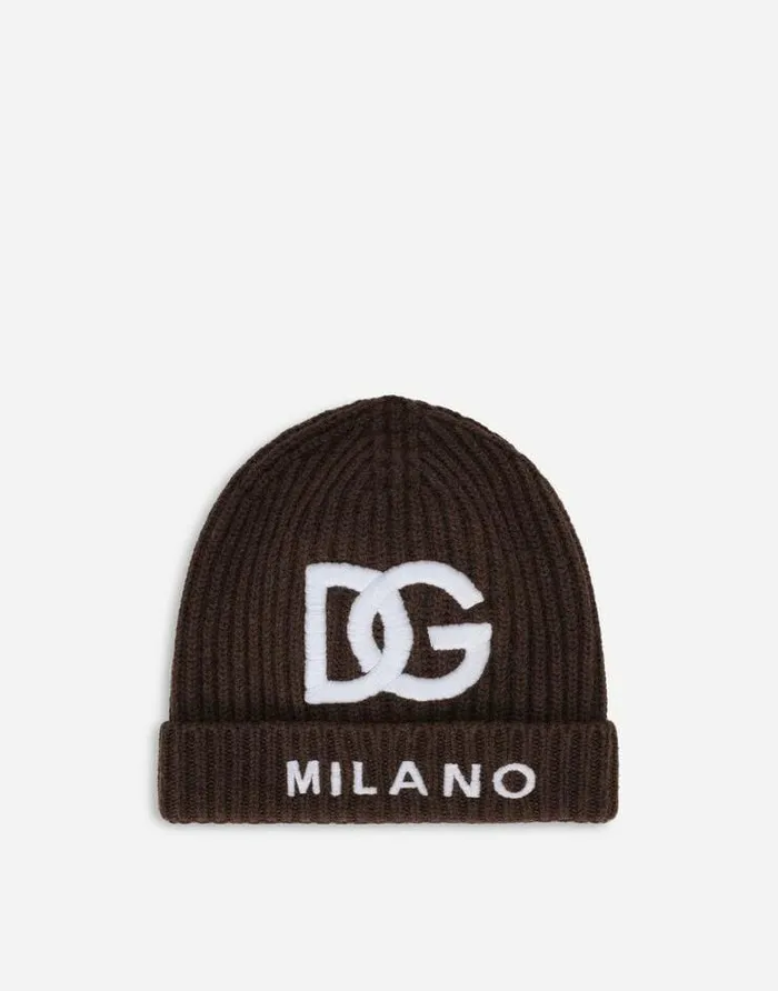 Dolce and Gabbana Accessories Children Fishermans Rib Knit Hat With Logo Embroidery Brown Dolce and Gabbana Accessories Children Fishermans Rib Knit Hat With Logo Embroidery Brown