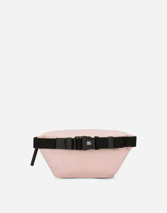 Dolce and Gabbana Accessories Children Nylon Belt Bag With Logo Print Pink Dolce and Gabbana Accessories Children Nylon Belt Bag With Logo Print Pink