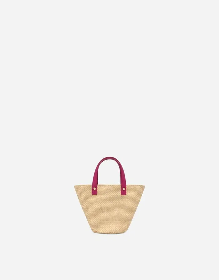 Dolce and Gabbana Accessories Children Raffia Handbag With DG Logo Patch Purple