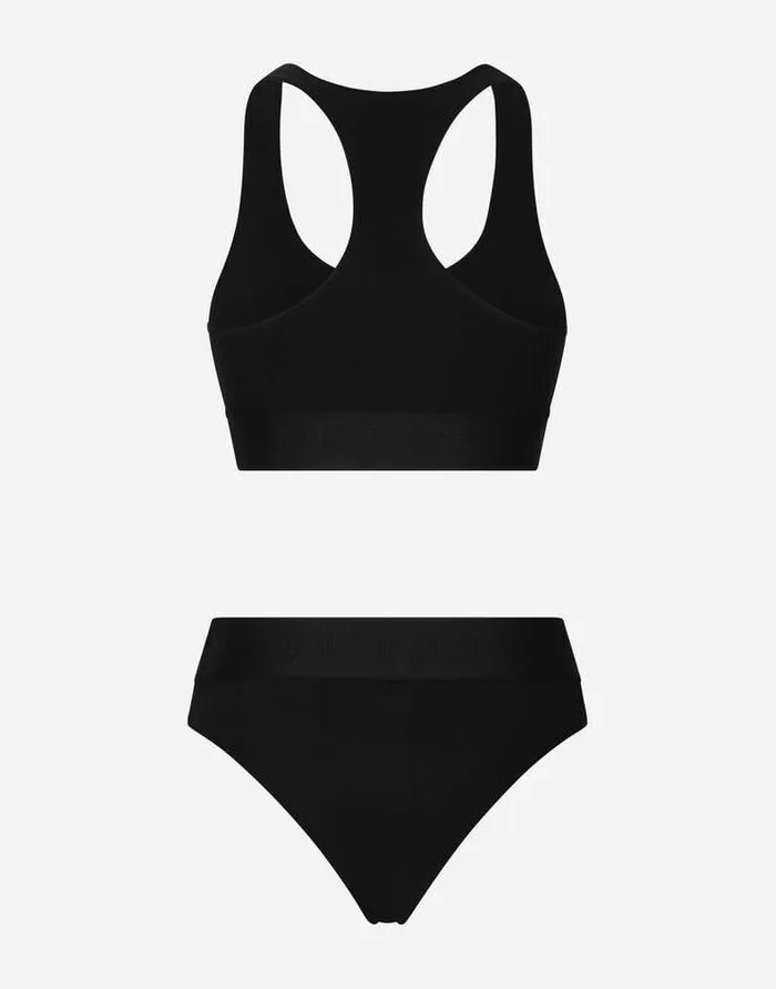 Dolce and Gabbana Beachwear Women Bralette Swimsuit With Branded Elastic Black Dolce and Gabbana Beachwear Women Bralette Swimsuit With Branded Elastic Black