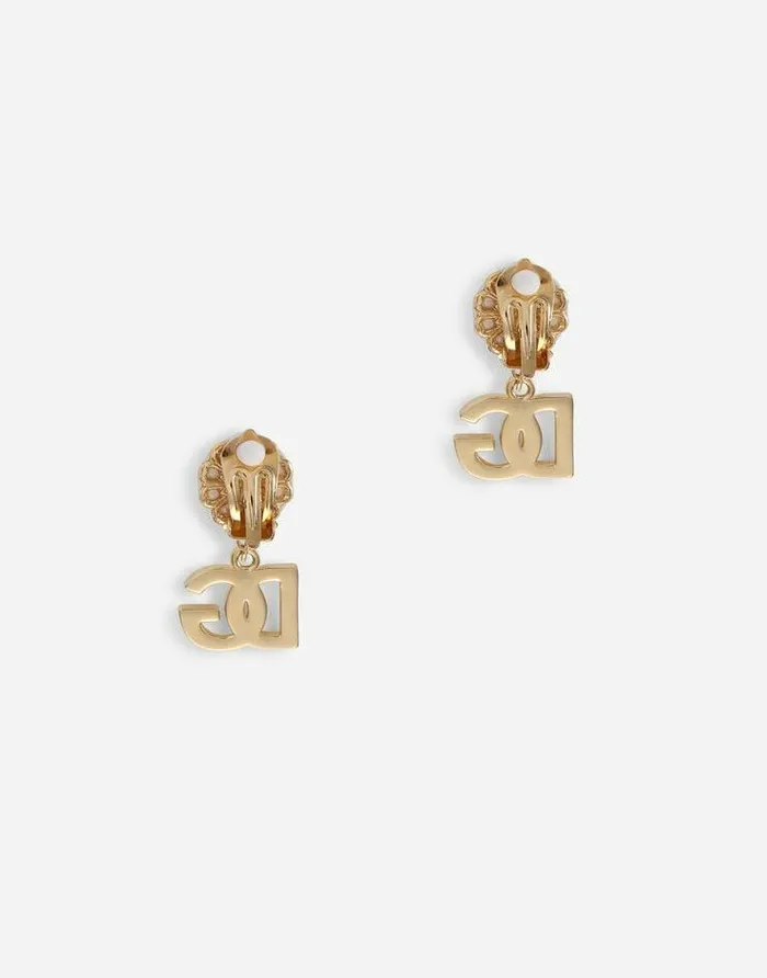 Dolce and Gabbana Bijoux Men Clipon Earrings With Pearls And DG Logo Pendants Gold