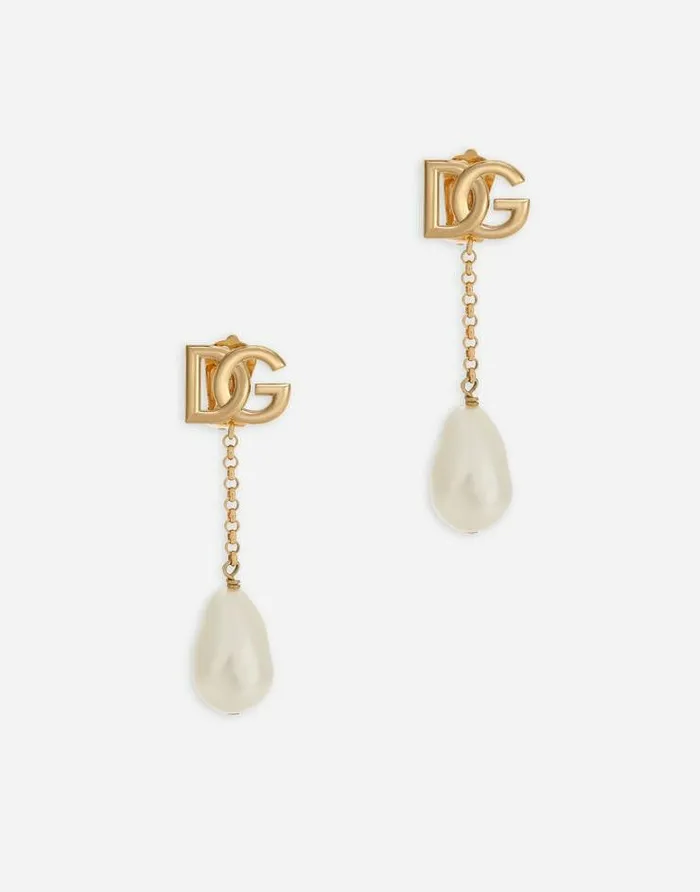 Dolce and Gabbana Bijoux Women Drop Earrings With Pearls And DG Logo Gold