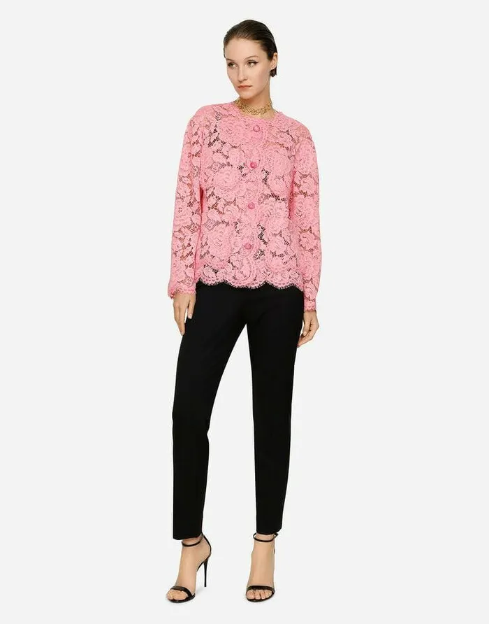 Dolce and Gabbana Blazers Women Singlebreasted Lace Jacket Pink Dolce and Gabbana Blazers Women Singlebreasted Lace Jacket Pink