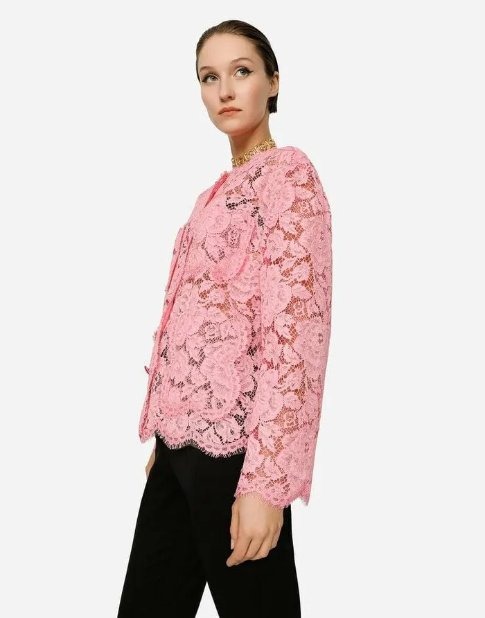 Dolce and Gabbana Blazers Women Singlebreasted Lace Jacket Pink Dolce and Gabbana Blazers Women Singlebreasted Lace Jacket Pink