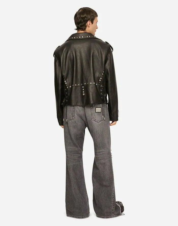 Dolce and Gabbana Coats And Jackets Men Bullskin Jacket With Studs Multicolor