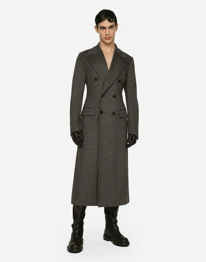 Dolce and Gabbana Coats And Jackets Men Doublebreasted Technical Wool Jersey Coat Grey Dolce and Gabbana Coats And Jackets Men Doublebreasted Technical Wool Jersey Coat Grey