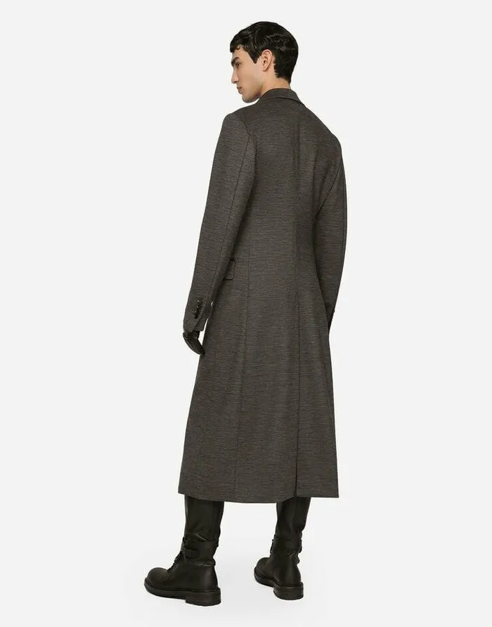 Dolce and Gabbana Coats And Jackets Men Doublebreasted Technical Wool Jersey Coat Grey Dolce and Gabbana Coats And Jackets Men Doublebreasted Technical Wool Jersey Coat Grey