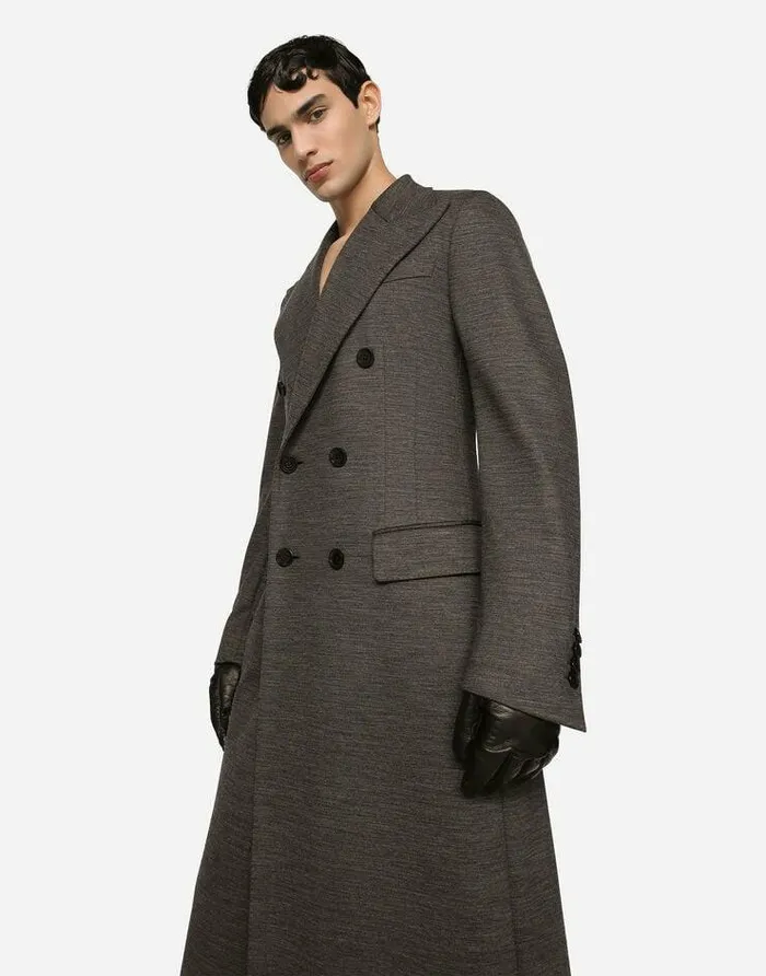 Dolce and Gabbana Coats And Jackets Men Doublebreasted Technical Wool Jersey Coat Grey Dolce and Gabbana Coats And Jackets Men Doublebreasted Technical Wool Jersey Coat Grey