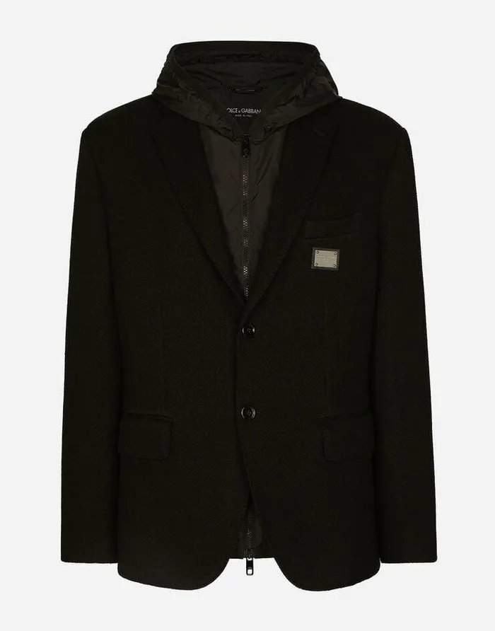 Dolce and Gabbana Coats And Jackets Men Hooded Jersey Jacket And Nylon Vest Black