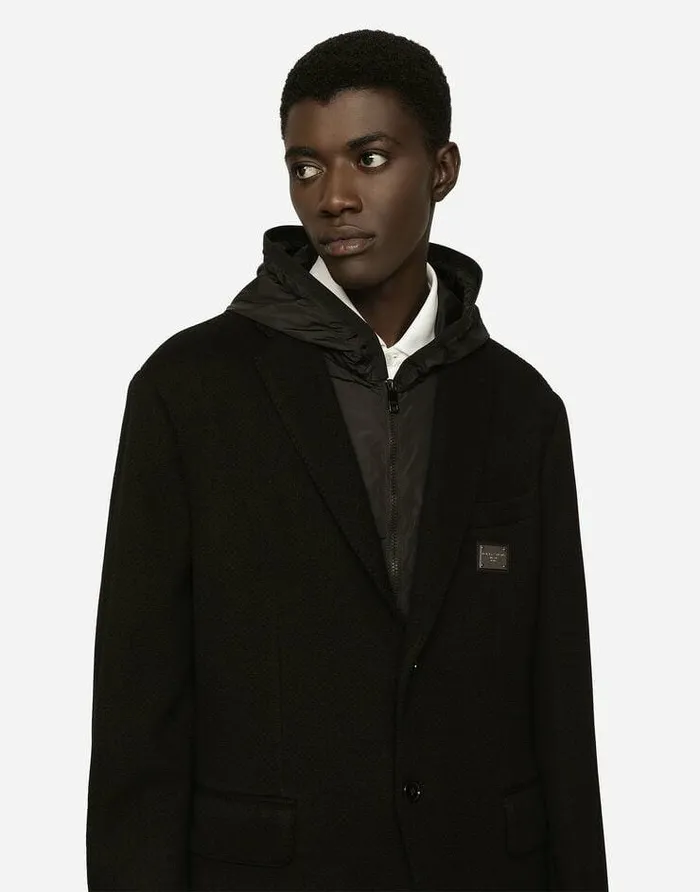 Dolce and Gabbana Coats And Jackets Men Hooded Jersey Jacket And Nylon Vest Black Dolce and Gabbana Coats And Jackets Men Hooded Jersey Jacket And Nylon Vest Black