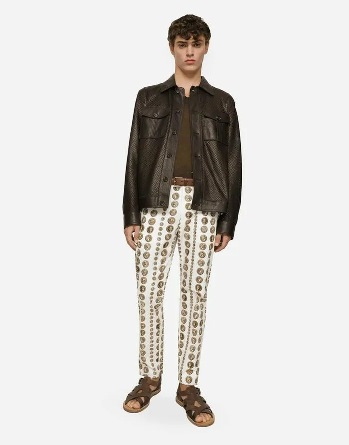 Dolce and Gabbana Coats And Jackets Men Openwork Leather Jacket With Brand Plate Brown Dolce and Gabbana Coats And Jackets Men Openwork Leather Jacket With Brand Plate Brown