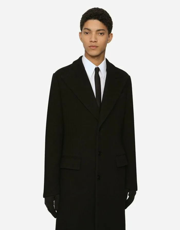 Dolce and Gabbana Coats And Jackets Men Singlebreasted Technical Wool Jersey Coat Black Dolce and Gabbana Coats And Jackets Men Singlebreasted Technical Wool Jersey Coat Black