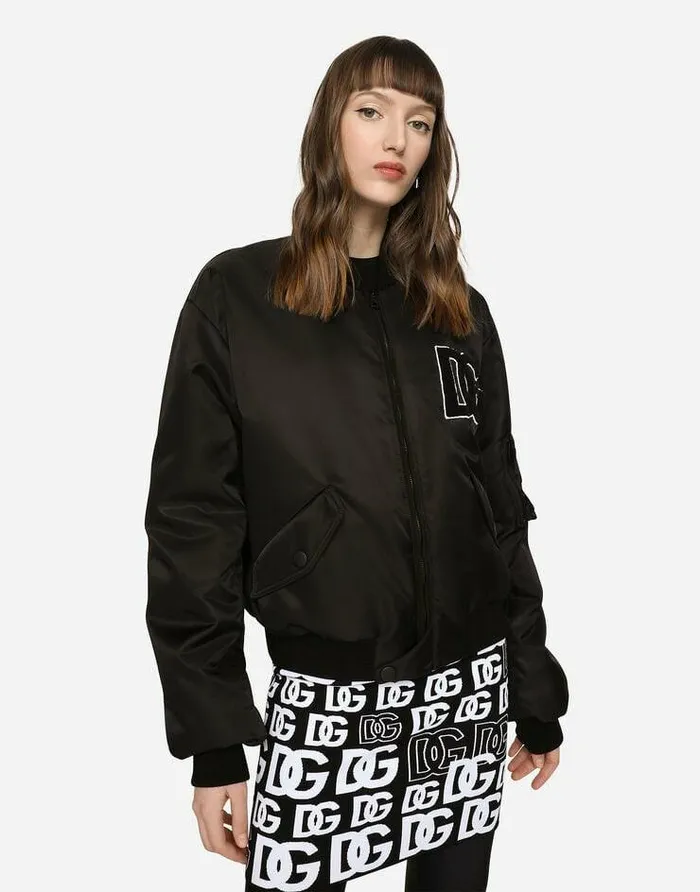 Dolce and Gabbana Coats And Jackets Women Nylon Bomber Jacket With DG Logo Patch Black Dolce and Gabbana Coats And Jackets Women Nylon Bomber Jacket With DG Logo Patch Black