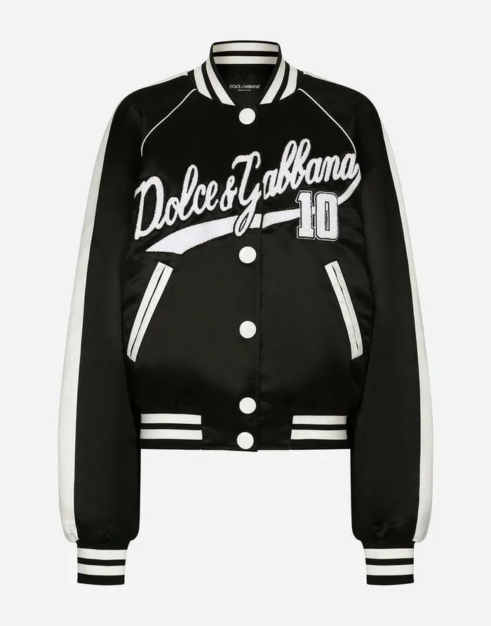 Dolce and Gabbana Coats And Jackets Women Satin Varsity Bomber Jacket With DolceandGabbana Embroidery Black Dolce and Gabbana Coats And Jackets Women Satin Varsity Bomber Jacket With DolceandGabbana Embroidery Black