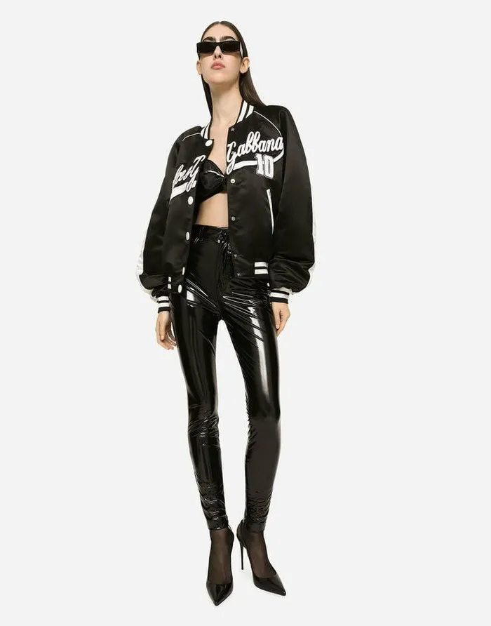 Dolce and Gabbana Coats And Jackets Women Satin Varsity Bomber Jacket With DolceandGabbana Embroidery Black Dolce and Gabbana Coats And Jackets Women Satin Varsity Bomber Jacket With DolceandGabbana Embroidery Black