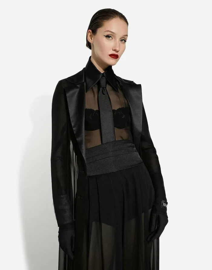 Dolce and Gabbana Coats And Jackets Women Silk Chiffon Duster Coat Black Dolce and Gabbana Coats And Jackets Women Silk Chiffon Duster Coat Black