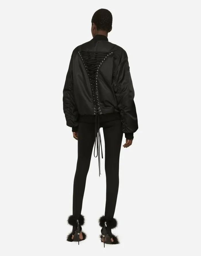 Dolce and Gabbana Coats And Jackets Women Technical Fabric Bomber Jacket With Laces And Eyelets Black Dolce and Gabbana Coats And Jackets Women Technical Fabric Bomber Jacket With Laces And Eyelets Black