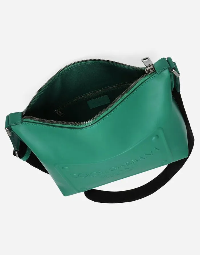 Dolce and Gabbana Crossbody Bags Men Calfskin Crossbody Bag With Raised Logo Green Dolce and Gabbana Crossbody Bags Men Calfskin Crossbody Bag With Raised Logo Green
