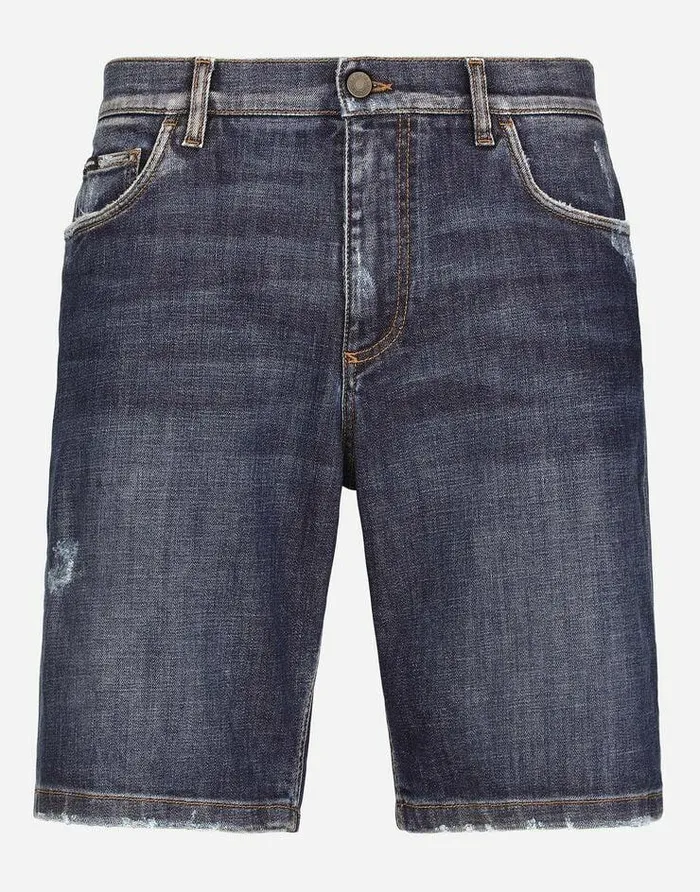 Dolce and Gabbana Denim Men Blue Denim Shorts With Rips And Embroidery Multicolor Dolce and Gabbana Denim Men Blue Denim Shorts With Rips And Embroidery Multicolor