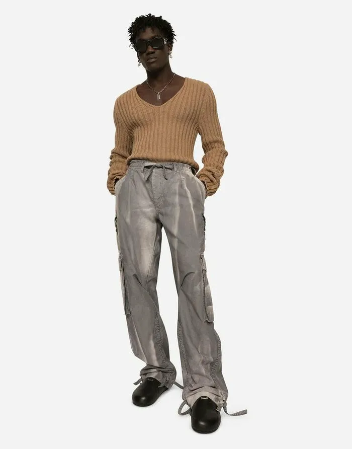 Dolce and Gabbana Denim Men Garmentdyed Cotton Canvas Cargo Jogging Pants Multicolor Dolce and Gabbana Denim Men Garmentdyed Cotton Canvas Cargo Jogging Pants Multicolor