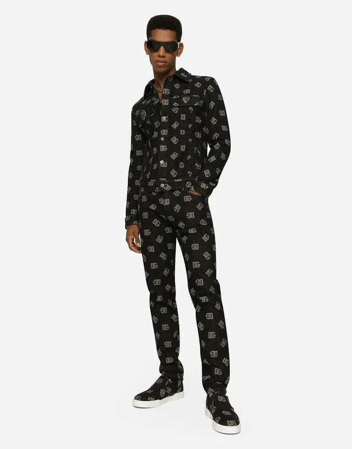 Dolce and Gabbana Denim Men Skinny Stretch Jacquard Jeans With DG Monogram Design Blue Dolce and Gabbana Denim Men Skinny Stretch Jacquard Jeans With DG Monogram Design Blue