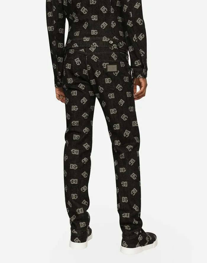 Dolce and Gabbana Denim Men Skinny Stretch Jacquard Jeans With DG Monogram Design Blue Dolce and Gabbana Denim Men Skinny Stretch Jacquard Jeans With DG Monogram Design Blue