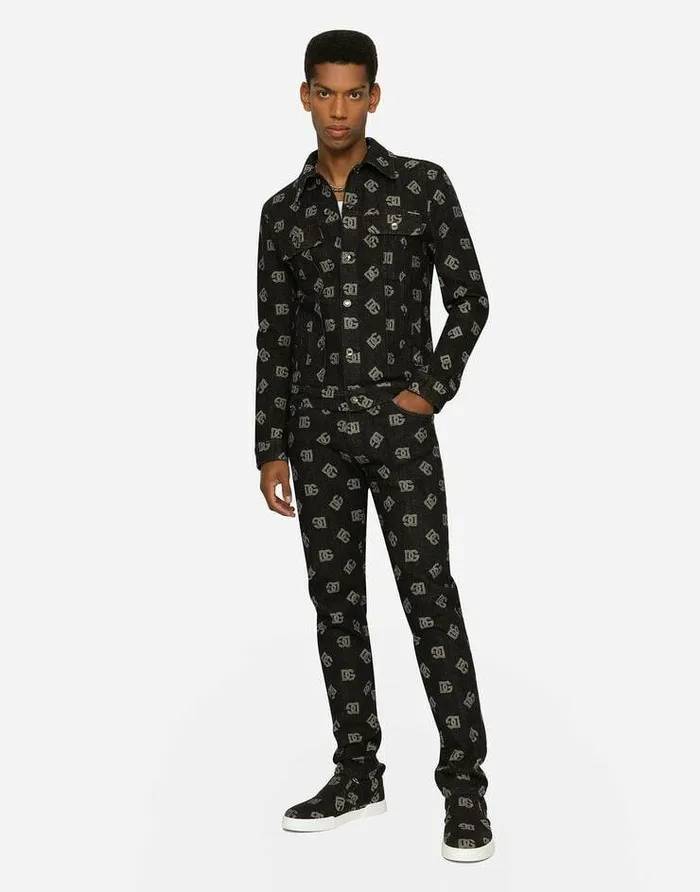 Dolce and Gabbana Denim Men Skinny Stretch Jacquard Jeans With DG Monogram Design Blue Dolce and Gabbana Denim Men Skinny Stretch Jacquard Jeans With DG Monogram Design Blue