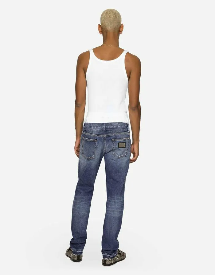 Dolce and Gabbana Denim Men Washed Slim Fit Stretch Denim Jeans Multicolor Dolce and Gabbana Denim Men Washed Slim Fit Stretch Denim Jeans Multicolor