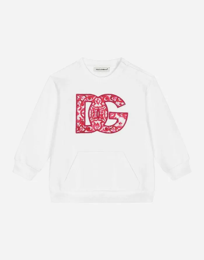 Dolce and Gabbana Dresses Children Longsleeved Jersey Dress With Majolica Patch White
