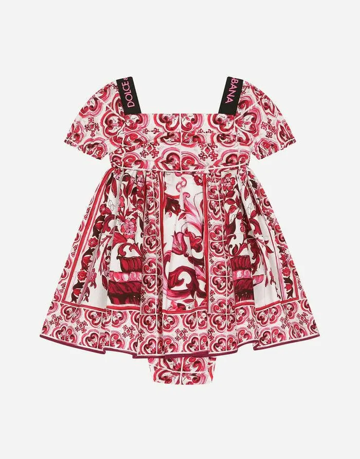 Dolce and Gabbana Dresses Children Majolicaprint Poplin Midi Dress Multicolor