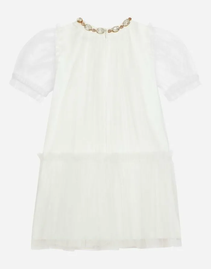 Dolce and Gabbana Dresses Children Tulle Midi Dress With Bejeweled Detail White Dolce and Gabbana Dresses Children Tulle Midi Dress With Bejeweled Detail White