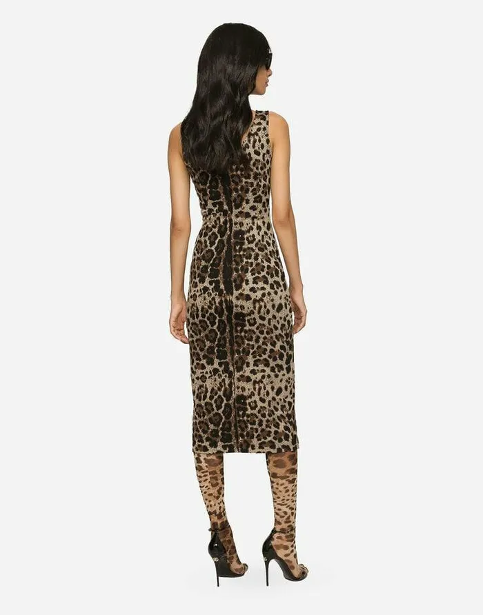 Dolce and Gabbana Dresses Women Long Jersey Dress With Jacquard Leopard Design Multicolor Dolce and Gabbana Dresses Women Long Jersey Dress With Jacquard Leopard Design Multicolor
