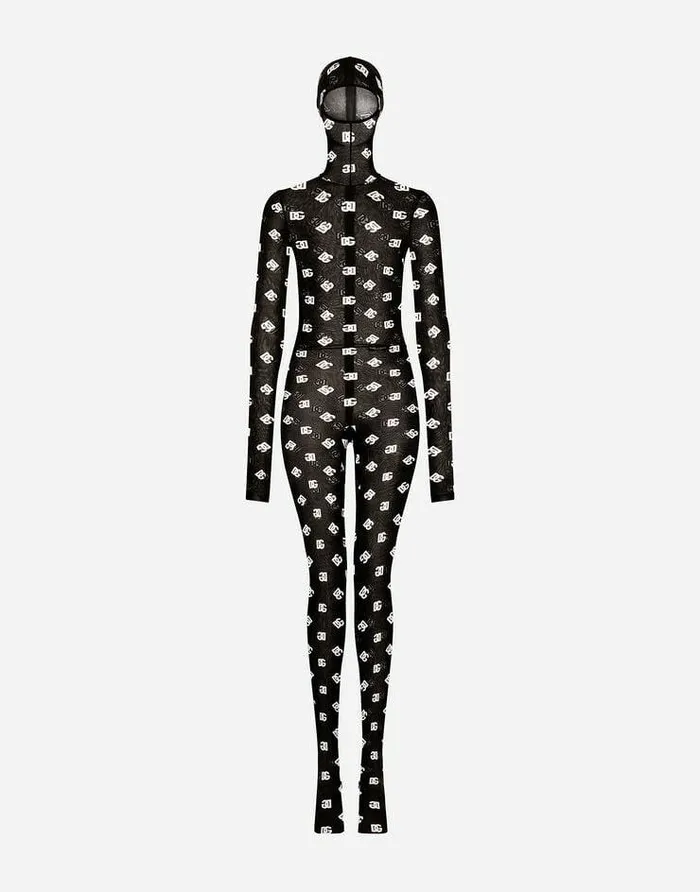 Dolce and Gabbana Dresses Women Marquisette Jumpsuit With Hood And Logo Print Multicolor Dolce and Gabbana Dresses Women Marquisette Jumpsuit With Hood And Logo Print Multicolor