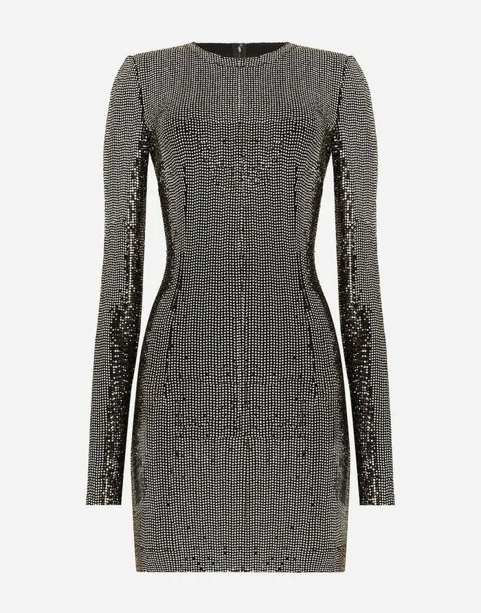 Dolce and Gabbana Dresses Women Short Jersey Dress With Sequin Embellishment Silver Dolce and Gabbana Dresses Women Short Jersey Dress With Sequin Embellishment Silver